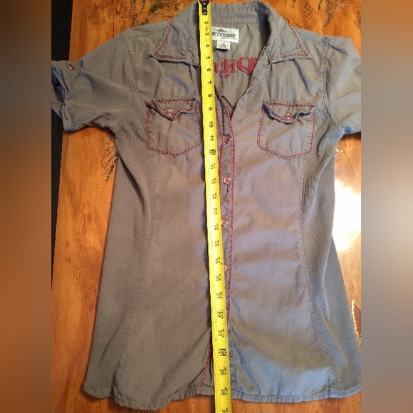 Women's Jrs 90s Y2K Snap Front Shirt Sz M By Witness, Embroidered Distressed - Picture 9 of 10